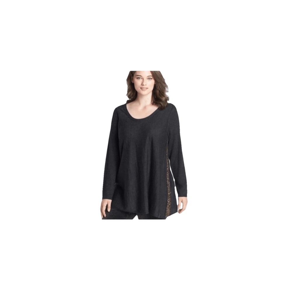 Eileen Fisher Wool Sweater L Black Sequin Side Detail Oversized Luxe Minimalist